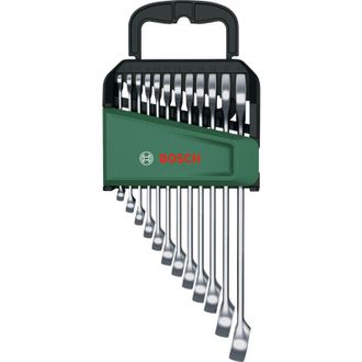 Bosch Juego Llaves Combinadas, 12 Piezas (llaves Robustas, Uso Universal Cromo Vanadio Alto Par Boca Y Estrella M&eacute;trica 6-19 Mm Dise&ntilde;o Ergon&oacute;mico Almacenami