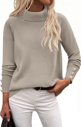 Zeagoo Womens Turtleneck Jumpers Long Sleeve Knitted Sweaters Elegant Rollneck Pullover Tops for Women Soft Winter Clothes Brown-Gray S