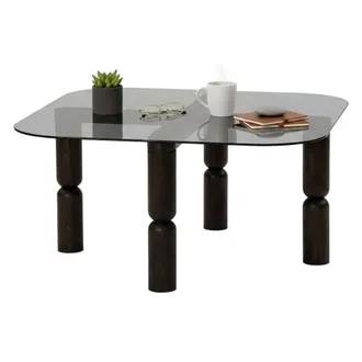 Dmora Mesa De Caf&eacute; Psamathe, Mesa De Centro Baja, Revistero Para Sof&aacute;, Estante De La Sala De Estar, 80x80h40 Cm, Antracita Y Ahumado, Con Embalaje Reforzado