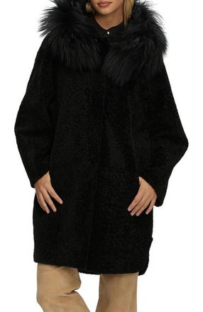 Gorski Reversible Genuine Shearling Stroller with Genuine Shearling Hood Trim in Black/black at Nordstrom, Size X-Small