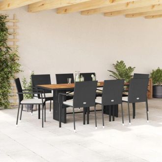 vidaXL Set De Comedor De Jard&iacute;n 9 Pzas Y Cojines Rat&aacute;n Sint&eacute;tico Negro Vidaxl