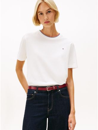 Tommy Hilfiger Womens Relaxed Fit Crewneck Pique T-Shirt - White - L