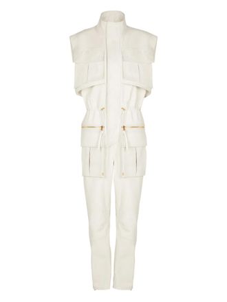Balmain sleeveless pocket jumpsuit - women - Lamb Skin/Cotton/Viscose - 38 - White