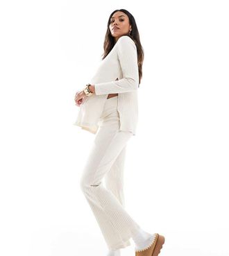 Mama Licious Mamalicious Maternity ribbed jersey flare in cream - part of a set-White