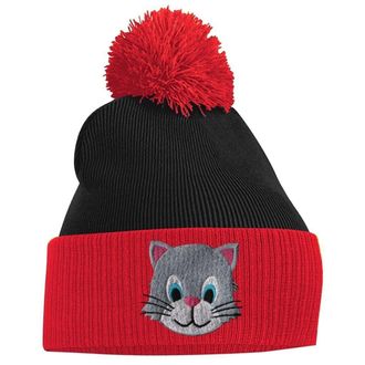 Bang Tidy Clothing Pom Pom Beanie - Kitten Cat - Red and Black