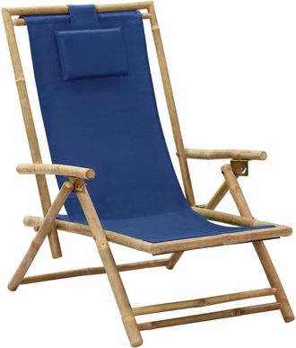 vidaXL Sedia Relax reclinabile Blu Marino in Bambù e Tessuto - Vidaxl