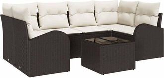 vidaXL Conjunto De Sof&aacute; De Jard&iacute;n 7 Pcs Marr&oacute;n, Crema 55 X 55 X 37 Cm Vidaxl