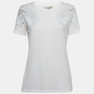 Roberto Cavalli White Crystal Embellished Jersey T-Shirt
