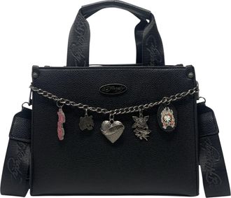 Ed Hardy Womens Convertible Tote Bag, Black W/ Charms, One Size