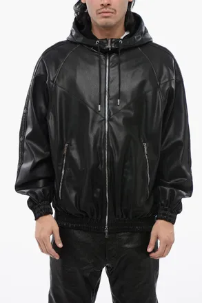 Dsquared2 Faux Leather Hooded Sweatshirt With Logo Band Dsquared2