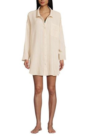 Lands End Oversized Gauze Button Front Cover-Up Shirt in White at Nordstrom, Size Medium