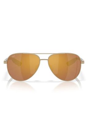 Costa 57mm Polarized Pilot Sunglasses in Brushed Gold/Gold Mirror 580G at Nordstrom