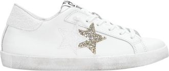 2Star Witte Leren Glitter Sneakers - Dames - Sneakers - Wit - 39 EU - Leer - Schoenen