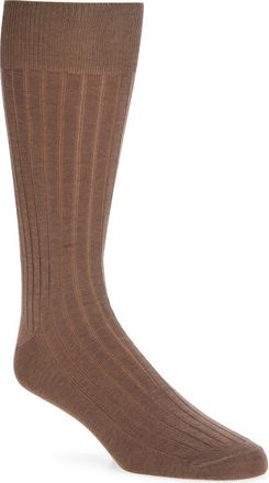 Nordstrom Ribbed Mercerized Cotton Blend Dress Socks in Mocha at Nordstrom, Size Regular