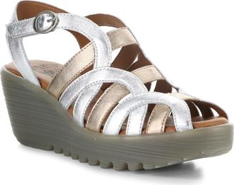 FLY London Lemy Platform Wedge Sandal in Silver/Sahara at Nordstrom, Size 10-10.5Us