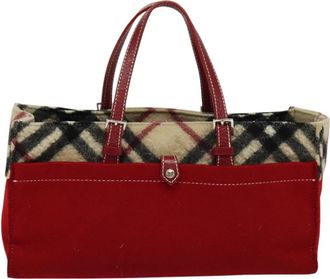 Burberry Nova Check Red Wool Handbag (Pre-Owned)