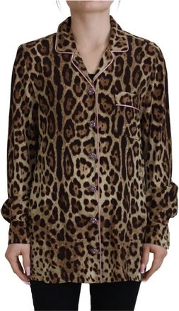 Dolce & Gabbana Luipaardprint Lange Mouwen Blouse - Dames - Overhemden - Bruin - XS - Overhemden