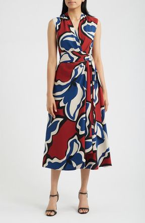 Anne Klein Surplice Wrap Midi Dress in Rust Multi at Nordstrom, Size 12