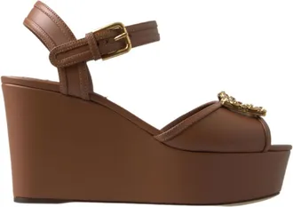 Dolce & Gabbana Brown Leather AMORE Wedges Sandals Womens Shoes
