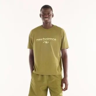 New Balance Uomo Trackside T-Shirt in Verde, Jersey di Cotone, Taglia XL