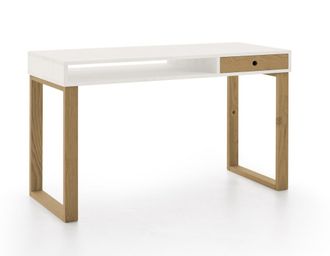 HOGAR 24 Escritorio de madera maciza natural, color blanco y encerado