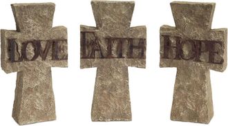 Melrose International Stone Tabletop Sentiment Cross (Set of 3) - Grey, Brown