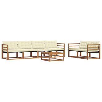 vidaXL Conjunto De Sof&aacute;s De Exterior Con Coj&iacute;n 7 Pcs Natural Y Crema Vidaxl