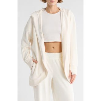 Yogalicious Dreamy Ribbed Hooded Cardigan Sweatshirt in White Dove at Nordstrom Rack, Size X-Large