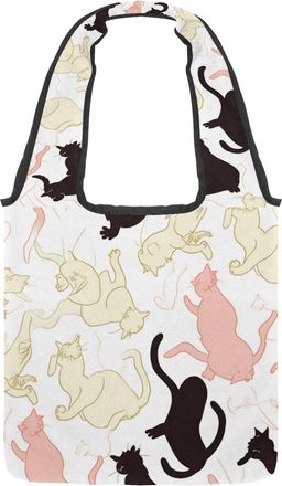 Generic Cats on a White Background Reversible Canvas Shoulder Tote - Double-Sided Print, 12oz Cotton, 27cm Drop, Fold-Flat Bag for Travel, Shopping, Street Ou
