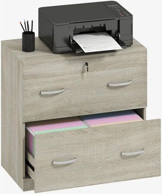 Vinsetto Vinsetto cajonera de escritorio con 2 cajones cajonera de oficina con guías para carpetas colgantes para A4 cerradura y 2 llaves 77x42x72 cm natural