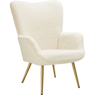TecTake Sill&oacute;n tapizado 72 x 76 x 100,5 cm boucl&eacute; crema/dorado