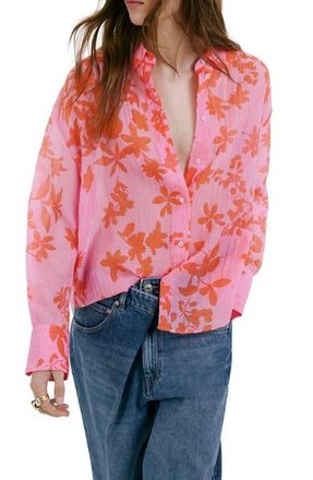 Mango Relaxed Fit Crinkle Button-Up Shirt in Pink at Nordstrom, Size 4