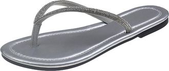 Generic 2026 Summer Sandals Flat Flip Flops Womens Toe Separator Glitter Rhinestones Pool Sea Beach Outdoor Shoes (Silver, 4.5) (2)