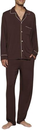 Eberjey William Stretch Tencel Modal Long Pajamas in Chocolate/ivory at Nordstrom, Size Xx-Large