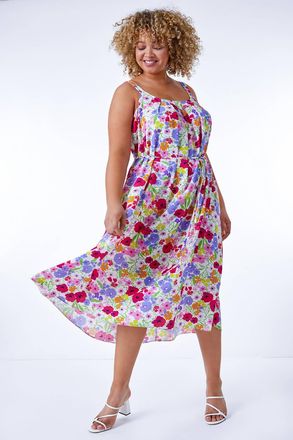 Roman Floral Belted Midi Dress