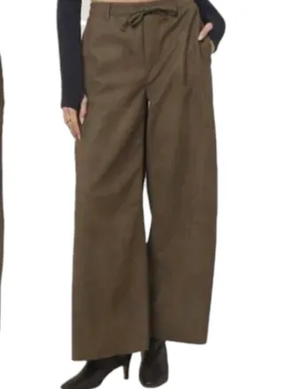 Vintage Havana Faux Leather Wide Leg Pant In Chestnut