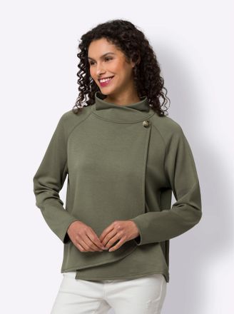 Heine Sweatshirt HEINE, Damen, Gr. 34, gr&uuml;n (khaki), 50% Modal, 44% Polyester, 6% Elasthan, unifarben, Rundhals, Sweatshirts Sweatshirt