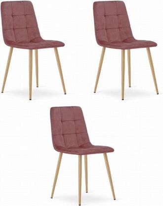 OEM Silla Kara - Terciopelo Rosa / Patas Color Madera X 3