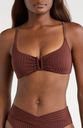 Sanctuary Textured Stripe U-Bar Bikini Top in Espresso at Nordstrom, Size Medium