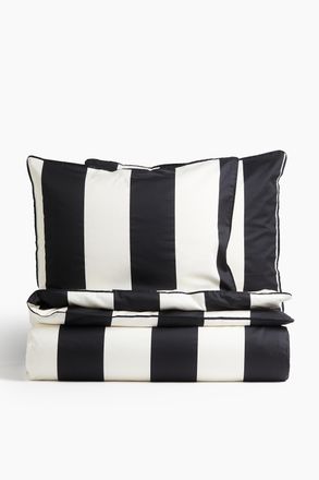 H&M Doppelbettw&auml;sche aus Baumwollsatin - Schwarz/Gestreift