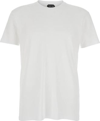 Tom Ford Perforated Rib SS Crew Neck - Heren - T-shirts - Wit - M - Katoen - Tops