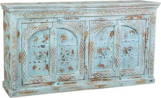 Wanderlust Deco Aparador de madera artesanal azul 188x44x102h cm