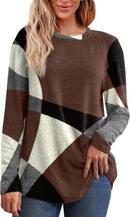 Generic Nuoke Jumpers for Women UK Jackets for Women UK 2025 Autumn Winter Fleece Tops Ladies Casual Long Sleeve Crewneck Pctchwork Printed Pullover Trendy Ge