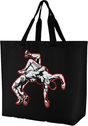 Generic U.S. Wrestling Reusable Grocery Bag Large Capacity Foldable Shopping Tote with Inner Pocket