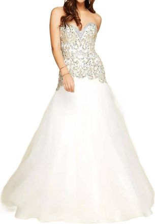 Mac Duggal Rhinestones Embellished Ball Gown In Ivory/gold