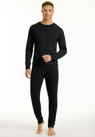 Schiesser Schlafanzug UNCOVER BY SCHIESSER Uncover Nightwear, Herren, Gr. 50, schwarz (000, schwarz), Single Jersey, Obermaterial: 100% Baumwolle, bequem lang, 