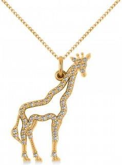 Allurez Diamond Giraffe Pendant Necklace 14k Yellow Gold (0.26ct)