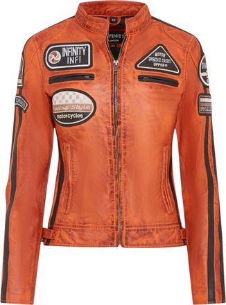 Infinity Leather Womens Leather Biker Racing Badges Jacket-Agadir