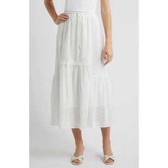 All in Favor Ruffle Embroidered Eyelet Tiered Maxi Skirt in Off White at Nordstrom, Size X-Small