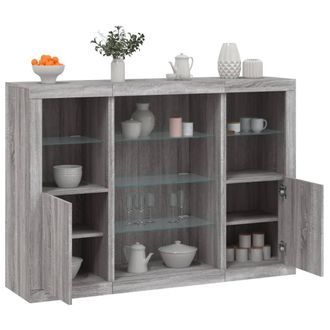 vidaXL Vidaxl - Aparador Con Luz Led 3 Pzas Madera De Ingenier&iacute;a Gris Sonoma